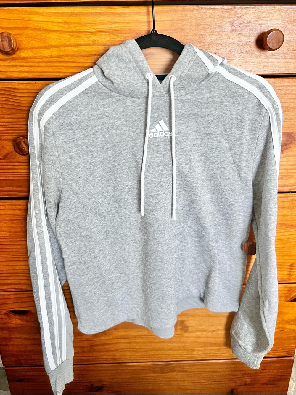 Adidas Gray 3 Stripe Cropped Hoodie Sweatshirt Size Medium